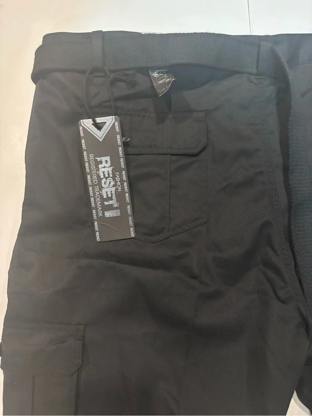 RESET Fashion Mens Cargo Pants 46x32 Black Multi Pocket Utility Belt NWT